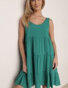 Rochie Verde închis din bumbac evazată cu bretele cu volane Criselles