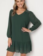  Rochie Verde închis din Viscoză cu Croială Dreaptă cu Mâneci Bufante și Volan la Tiv Ilila
