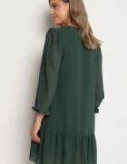  Rochie Verde închis din Viscoză cu Croială Dreaptă cu Mâneci Bufante și Volan la Tiv Ilila