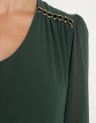  Rochie Verde închis din Viscoză cu Croială Dreaptă cu Mâneci Bufante și Volan la Tiv Ilila