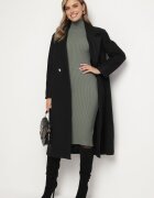  Rochie Verde închis Reiată cu croială mulată cu guler înalt din Cașmir Bumbac și Lână Vaithessa