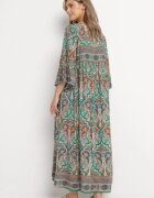 Rochie Verde Lungă Cloș cu Mâneci 3/4 cu Imprimeu Paisley Amarethia