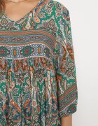  Rochie Verde Lungă Cloș cu Mâneci 3/4 cu Imprimeu Paisley Amarethia