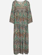  Rochie Verde Lungă Cloș cu Mâneci 3/4 cu Imprimeu Paisley Amarethia