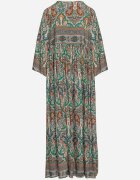  Rochie Verde Lungă Cloș cu Mâneci 3/4 cu Imprimeu Paisley Amarethia