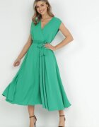  Rochie Verde Maxi cu curea din material și decolteu plic Istilla