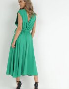  Rochie Verde Maxi cu curea din material și decolteu plic Istilla