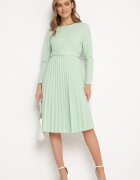  Rochie Verde Midi cu Fustă Plisată și Curea Ondinetta