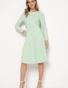  Rochie Verde Midi cu Fustă Plisată și Curea Ondinetta
