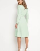  Rochie Verde Midi cu Fustă Plisată și Curea Ondinetta
