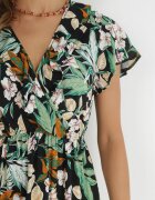  Rochie Verde-Negru cu Flori din Viscoză cu Decolteu Plic Narma