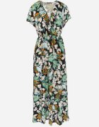  Rochie Verde-Negru cu Flori din Viscoză cu Decolteu Plic Narma