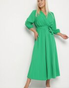  Rochie Verde Plisată Maxi cu Decolteu petrecut și Cordon în talie Lariah