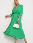  Rochie Verde Plisată Maxi cu Decolteu petrecut și Cordon în talie Lariah
