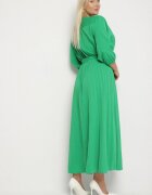  Rochie Verde Plisată Maxi cu Decolteu petrecut și Cordon în talie Lariah