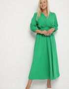  Rochie Verde Plisată Maxi cu Decolteu petrecut și Cordon în talie Lariah