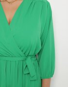  Rochie Verde Plisată Maxi cu Decolteu petrecut și Cordon în talie Lariah