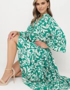  Rochie verde vâscoză decorată cu model ornamental Golilena