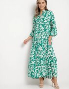  Rochie verde vâscoză decorată cu model ornamental Golilena
