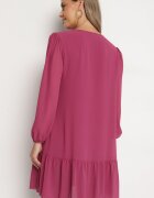  Rochie Violet cu Viscoză Croi Simplu cu Mâneci Bufante și Volan la Bază Ilila