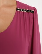  Rochie Violet cu Viscoză Croi Simplu cu Mâneci Bufante și Volan la Bază Ilila