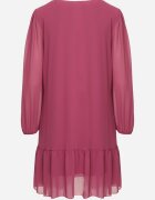  Rochie Violet cu Viscoză Croi Simplu cu Mâneci Bufante și Volan la Bază Ilila