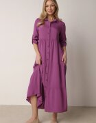  Rochie Violet Evazată Maxi din Bumbac Stil Cămașă Onecca