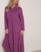  Rochie Violet Evazată Maxi din Bumbac Stil Cămașă Onecca