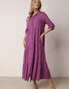  Rochie Violet Evazată Maxi din Bumbac Stil Cămașă Onecca