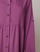  Rochie Violet Evazată Maxi din Bumbac Stil Cămașă Onecca