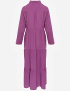  Rochie Violet Evazată Maxi din Bumbac Stil Cămașă Onecca