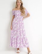  Rochie Violet Florală Spaniolă Maxi cu Elasticuri încrețite Ebothia