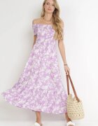  Rochie Violet Florală Spaniolă Maxi cu Elasticuri încrețite Ebothia