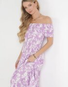  Rochie Violet Florală Spaniolă Maxi cu Elasticuri încrețite Ebothia