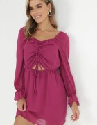  Rochie Violetă cu Ață Strălucitoare și Șnur în Față Gissi
