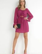  Rochie Violetă cu Ață Strălucitoare și Șnur în Față Gissi