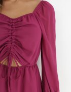  Rochie Violetă cu Ață Strălucitoare și Șnur în Față Gissi