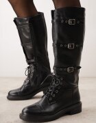 romanciaga Cizme în stil Rock decorate cu curele cu catarame Leroani Negre