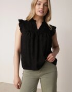 romee's Bluză din bumbac neagră cu broderie florală și volane Sabrilato