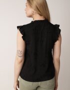 romee's Bluză din bumbac neagră cu broderie florală și volane Sabrilato
