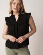 romee's Bluză din bumbac neagră cu broderie florală și volane Sabrilato