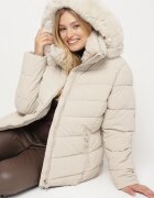 romee's Geacă Cambrată Bej închis cu Cusături Matlasate și Glugă cu Blană Acindria