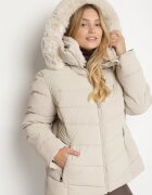 romee's Geacă Cambrată Bej închis cu Cusături Matlasate și Glugă cu Blană Acindria