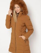 romee's Geacă Maro Cambrată cu Cusături Matlasate și cu Glugă cu Blană Mundria