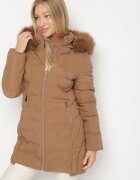 romee's Geacă Matlasată De Iarnă Maro Cu Glugă Cu Blană și Capse Laterale Zenilda