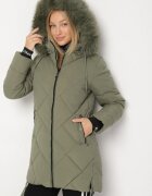 romee's Geacă Matlasată Verde închisă cu glugă cu blană și manșete elastice Dacce