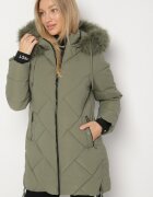 romee's Geacă Matlasată Verde închisă cu glugă cu blană și manșete elastice Dacce