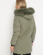 romee's Geacă Matlasată Verde închisă cu glugă cu blană și manșete elastice Dacce