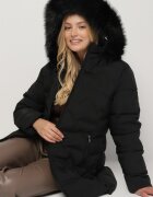 romee's Jachetă Matlasată Neagră cu Glugă cu Blană Espenna