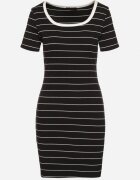 romee's Rochie Neagră Din Bumbac În Dungi Cu Croi Mulat Tiamirene